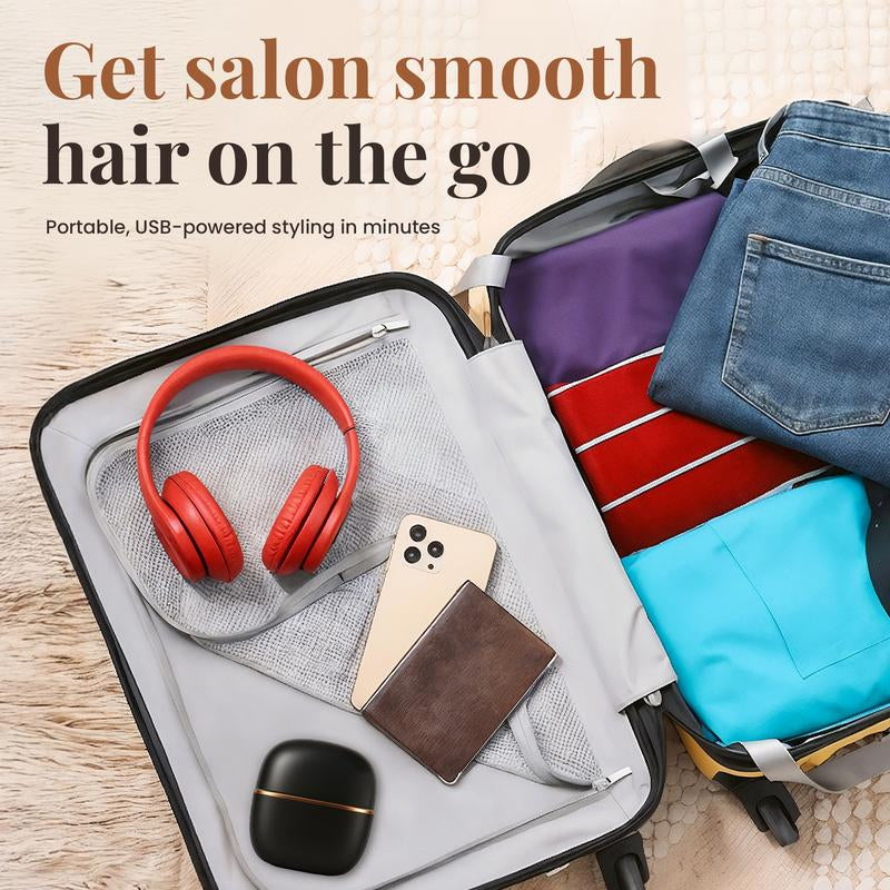 Mini Cordless Hair Straightener, Portable 2-In-1 Heated Comb & Iron, USB-C Rechargeable, Travel-Friendly Styling Tool, Multifunctional Hair Styler for Travel & Home Anti-Frizz Brush Pink